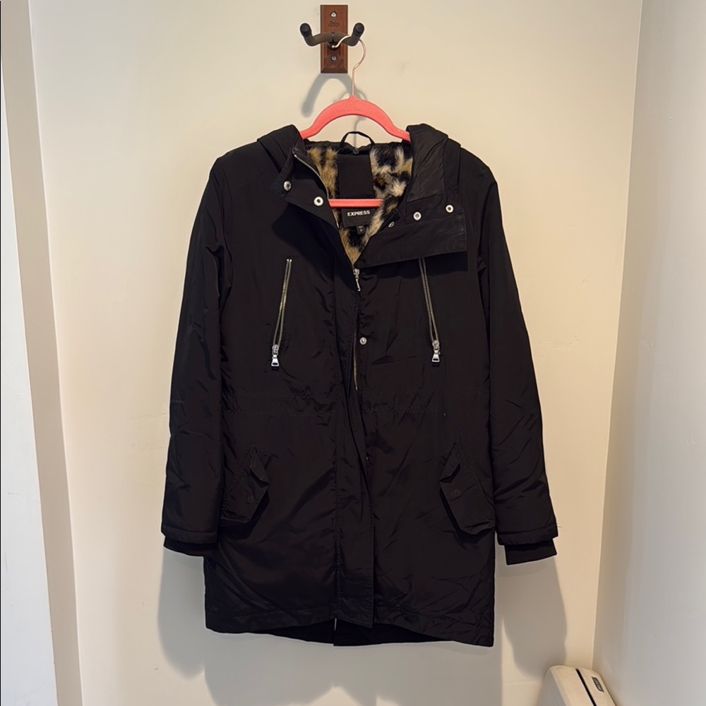 Express Black Utility Jacket with Faux Fur Lining